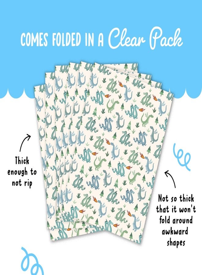 CENTRAL 23 Dragon Wrapping Paper - Boys Birthday Wrapping Paper - 6 Sheets Gift Wrap For Christmas Baby Shower Easter - Blue Green Cream Cute Kods Son Student - Comes With Tags - Eco-friendly - Image 4